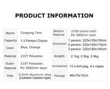 Load image into Gallery viewer, Fox Backpacking Camping Tent, Lightweight 1-3 Person Tent Double Layer Waterproof Portable Aluminum Poles