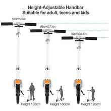 Load image into Gallery viewer, 3 Adjustable Height Kids Adults Kick Scooter Foldable 2 Wheels Wide Deck Rear Fender Brake 33.1x14.9x13.8inch