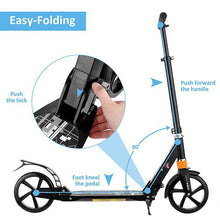 Load image into Gallery viewer, 3 Adjustable Height Kids Adults Kick Scooter Foldable 2 Wheels Wide Deck Rear Fender Brake 33.1x14.9x13.8inch