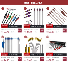 Load image into Gallery viewer, 12pcs Carbon Arrows for Archery Bow 6.2mm for Recurve/Compound Bow - outdoorseverythingstore