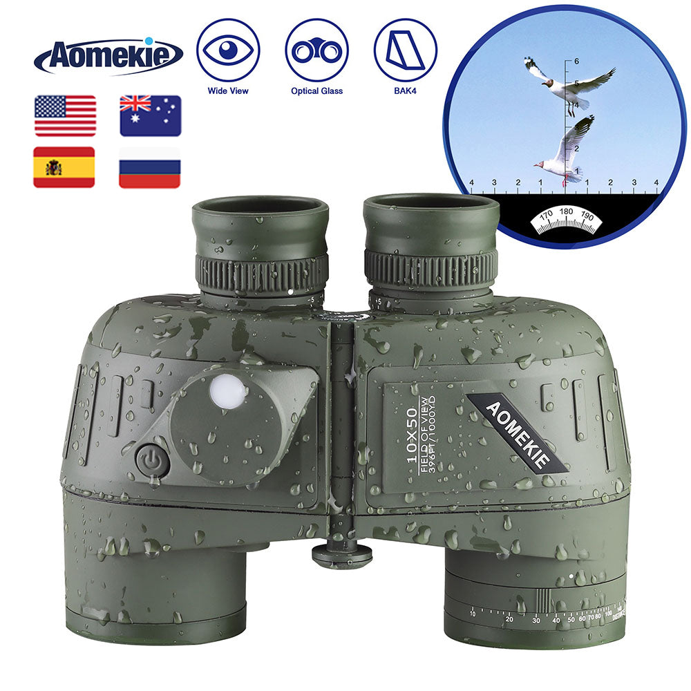 10X50 High Power Binoculars with Rangefinder Compass for Hunting Boating Bird Watching Nitrogen Floating Waterproof