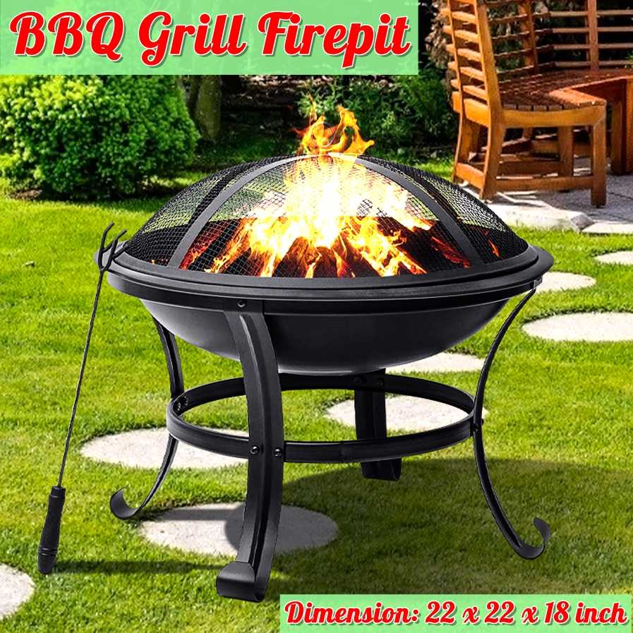 BBQ Grill Outdoor Wood Burning Fire Pit Patio Wood Log Barbecue Grill