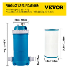 Load image into Gallery viewer, VEVOR Pool Cartridge Filter System; SPA Filter Rreplacement 50/100/150/194 Sq W/ Polyester Cartridge And 2 Unions
