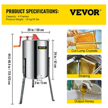 Load image into Gallery viewer, VEVOR Honey Extractor 2 3 4 Frame Manual Electric Stainless Steel  Spinner Crank Honey Centrifuge
