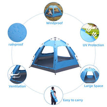 Load image into Gallery viewer, 3-4 Person Automatic Family Tent Instant Pop Up Waterproof for Camping Hiking Travel Outdoor Activities Camping Tent
