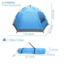 Load image into Gallery viewer, 3-4 Person Automatic Family Tent Instant Pop Up Waterproof for Camping Hiking Travel Outdoor Activities Camping Tent
