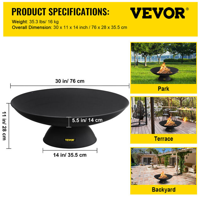 VEVOR Fire Pit Bowl BBQ Stove Carbon Steel / Cast Iron for Keeping Warm, Outdoor Patios Terrace Backyard Barbecue