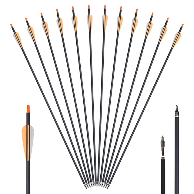 12pcs Carbon Arrows for Archery Bow  6.2mm  for Recurve/Compound Bow - outdoorseverythingstore