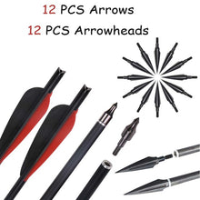 Load image into Gallery viewer, 12PCS Carbon Crossbow OD 8.8mm Moon Nock Hunting Crossbow Arrows
